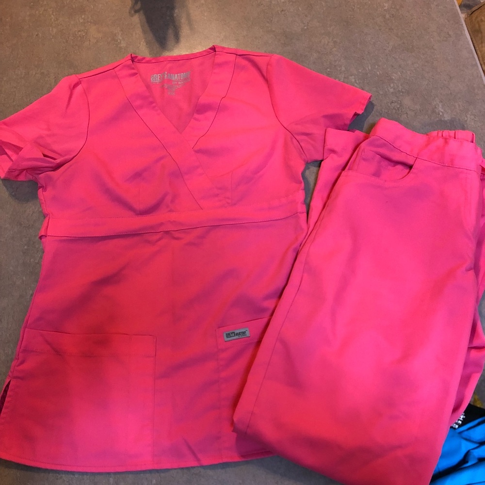Hot pink scrub top and pant set